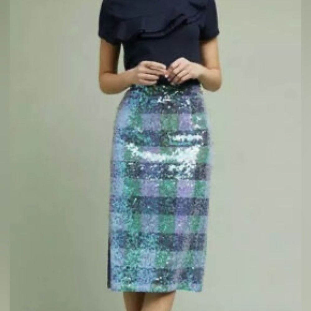 Anthropologie Maeve plaid sequin skirt